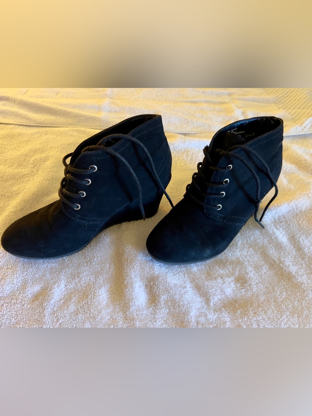 Black Lace-Up Wedge Booties - Women